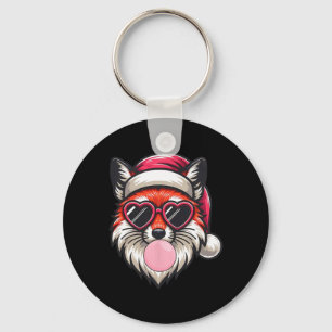 Retro Christmas Fox Weihnachtsmannmütze blasen Bla Schlüsselanhänger