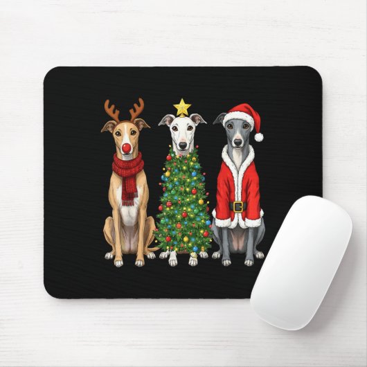 Retro Christmas Ghound Santa Reindeer Dog Lover Mousepad (Mit Mouse)