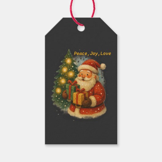 “Retro Christmas Gift Tag – Santa with Gifts” Geschenkanhänger (Vorderseite)