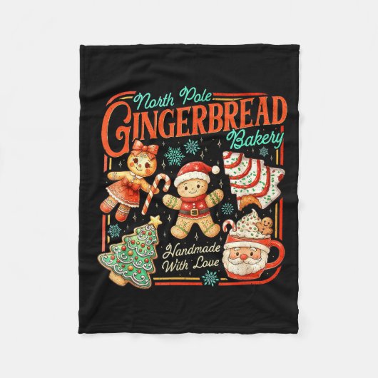 Retro Christmas Gingerbread Bakery North Le Cookie Fleecedecke (Vorderseite)