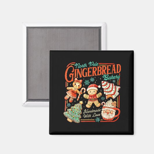 Retro Christmas Gingerbread Bakery North Le Cookie Magnet (Vorderseite/Rückseite)