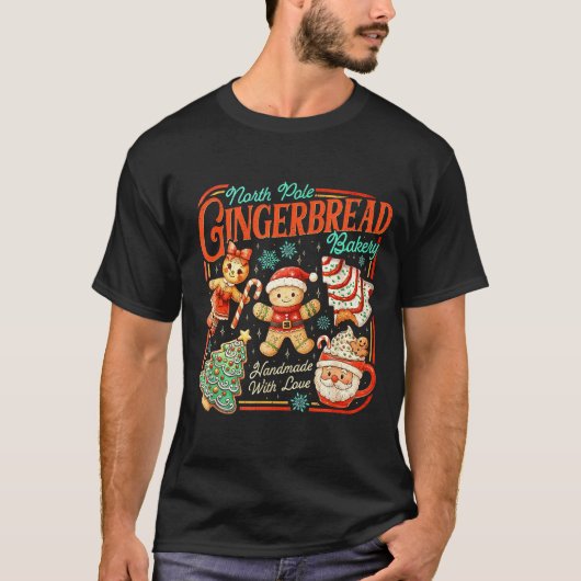 Retro Christmas Gingerbread Bakery North Le Cookie T-Shirt (Vorderseite)