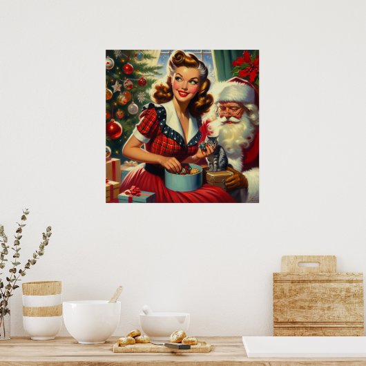 Retro Christmas Girl Poster (Küche)