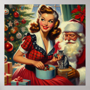Retro Christmas Girl Poster