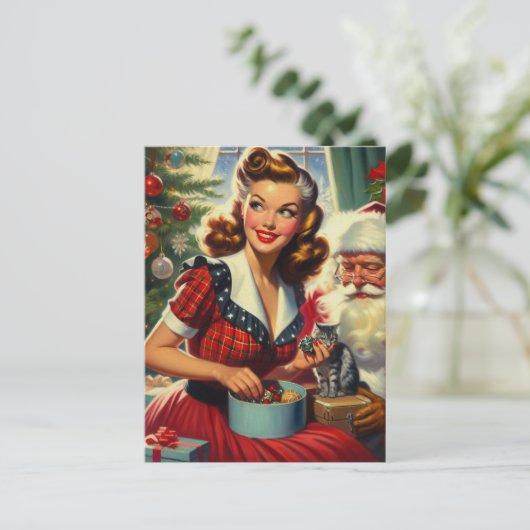 Retro Christmas Girl Postkarte (Stehend Vorderseite)