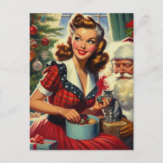 Retro Christmas Girl Postkarte (Vorderseite)