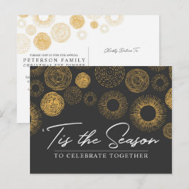 Retro Christmas Gold Burton Festtagsessen / Party Einladungspostkarte