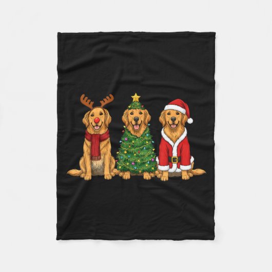 Retro Christmas Golden Retriever Santa Reindeer Do Fleecedecke (Vorderseite)