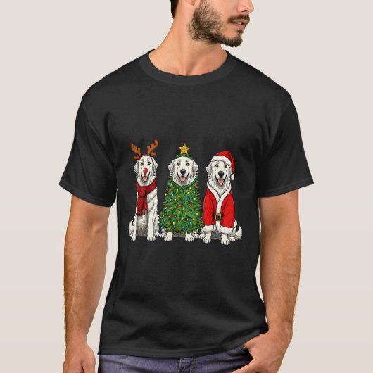 Retro Christmas Great Pyrenees Santa Reindeer Dog T-Shirt (Vorderseite)