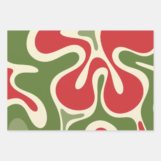 Retro Christmas Groovy Funky Abstrakt Red Green Geschenkpapier Set (Vorderseite 2)