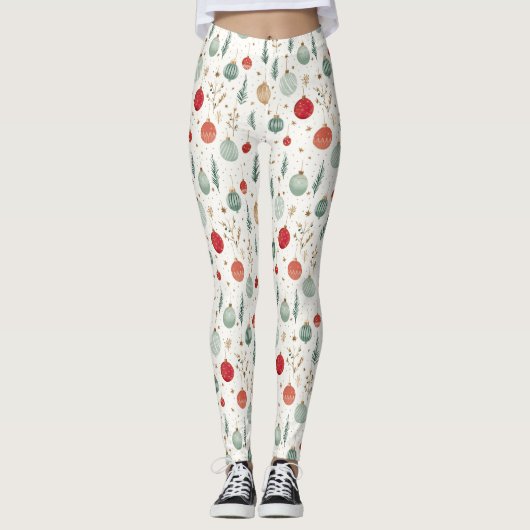 Retro Christmas Holiday Tree Ornamente Leggings (Vorderseite)