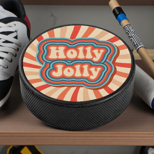 Retro Christmas Holidays Holly Jolly Typografie Eishockey Puck