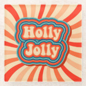 Retro Christmas Holidays Holly Jolly Typografie Glasuntersetzer (Vorderseite)