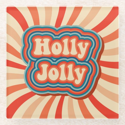 Retro Christmas Holidays Holly Jolly Typografie Glasuntersetzer (Vorderseite)