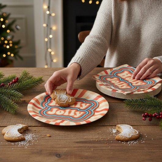 Retro Christmas Holidays Holly Jolly Typografie Pappteller