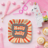 Retro Christmas Holidays Holly Jolly Typografie Pappteller (Party)