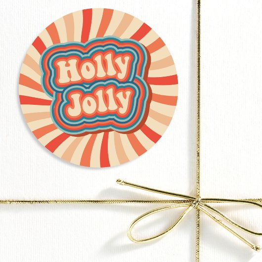 Retro Christmas Holidays Holly Jolly Typografie Runder Aufkleber