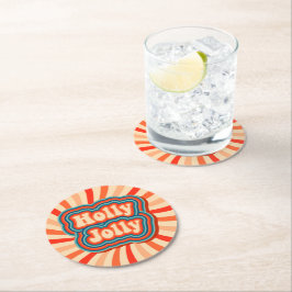 Retro Christmas Holidays Holly Jolly Typografie Runder Pappuntersetzer