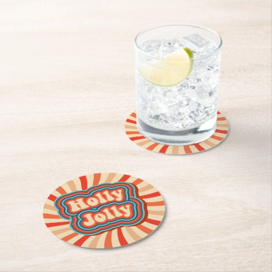 Retro Christmas Holidays Holly Jolly Typografie Runder Pappuntersetzer (Vor Ort)