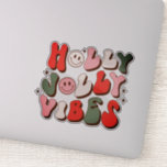 Retro Christmas Holly Jolly Vibes Trendy Holidays Aufkleber<br><div class="desc">Retro Weihnachten Holly Jolly Vibes Trendy Holidays Stickers enthält den Text "Holly Jolly Vibes" in einem Retro-Skript in rot,  grün und rosa Akzent mit Sternen und niedlichen glücklichen Gesichtern. Entworfen von ©Evco Holidays www.zazzle.com/store/evcoholidays</div>