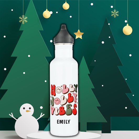 Retro Christmas Holly Jolly Vibes Trendy Holidays Edelstahlflasche
