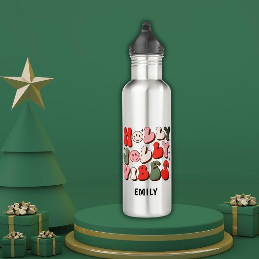 Retro Christmas Holly Jolly Vibes Trendy Holidays Edelstahlflasche