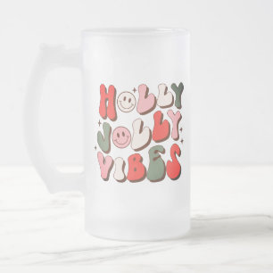 Retro Christmas Holly Jolly Vibes Trendy Holidays Mattglas Bierglas