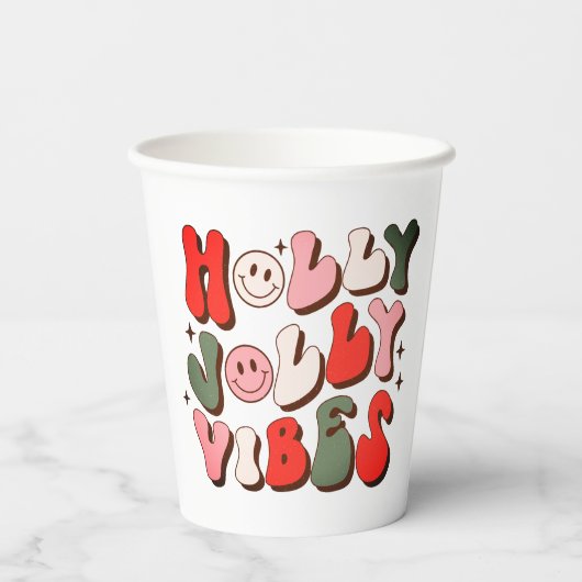 Retro Christmas Holly Jolly Vibes Trendy Holidays Pappbecher (Rückseite)
