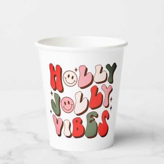 Retro Christmas Holly Jolly Vibes Trendy Holidays Pappbecher (Vorderseite)