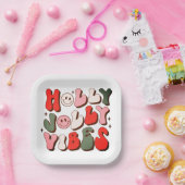 Retro Christmas Holly Jolly Vibes Trendy Holidays Pappteller (Party)