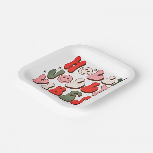 Retro Christmas Holly Jolly Vibes Trendy Holidays Pappteller (Gewinkelt)