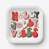 Retro Christmas Holly Jolly Vibes Trendy Holidays Pappteller (Vorderseite)