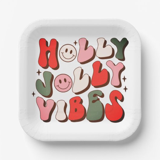 Retro Christmas Holly Jolly Vibes Trendy Holidays Pappteller (Vorderseite)