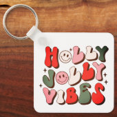 Retro Christmas Holly Jolly Vibes Trendy Holidays Schlüsselanhänger (Vorderseite)