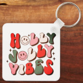 Retro Christmas Holly Jolly Vibes Trendy Holidays Schlüsselanhänger (Rückseite)