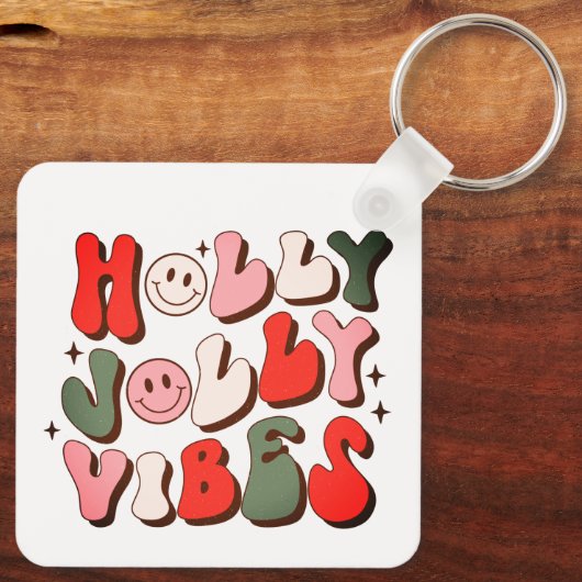 Retro Christmas Holly Jolly Vibes Trendy Holidays Schlüsselanhänger (Rückseite)