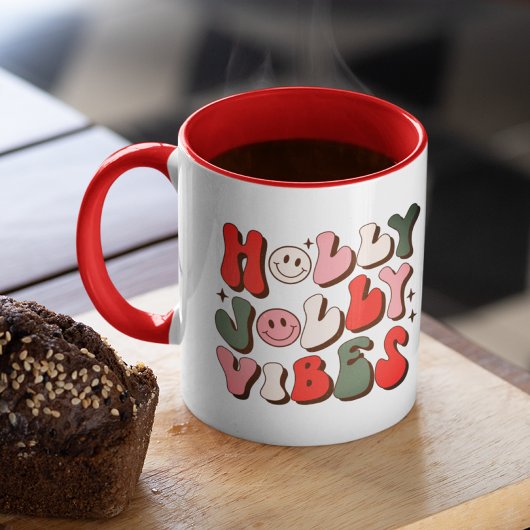 Retro Christmas Holly Jolly Vibes Trendy Holidays Tasse