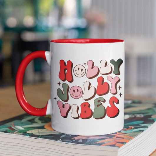 Retro Christmas Holly Jolly Vibes Trendy Holidays Tasse