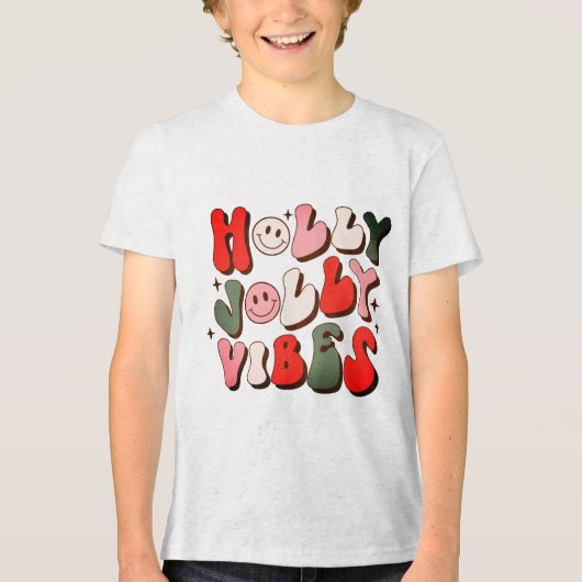 Retro Christmas Holly Jolly Vibes Trendy Holidays Tri-Blend Shirt (Vorderseite)