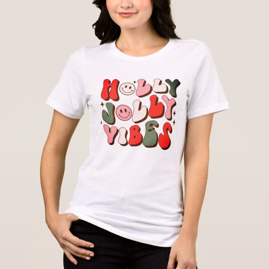 Retro Christmas Holly Jolly Vibes Trendy Holidays Tri-Blend Shirt (Vorderseite)