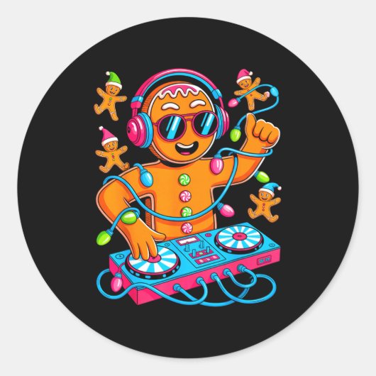 Retro Christmas House Music Gingerbread Dj Techno Runder Aufkleber (Vorderseite)