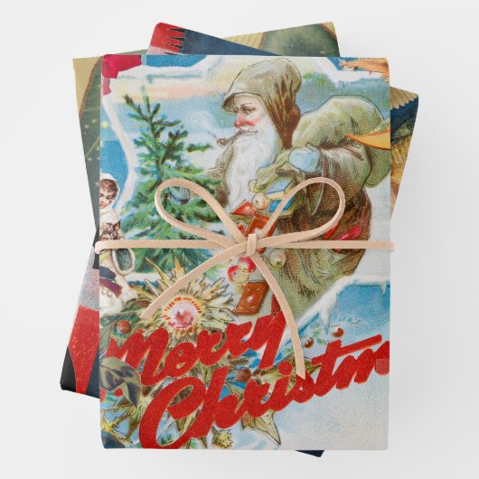 RETRO CHRISTMAS IMAGES Wrapping Paper Set 3 Geschenkpapier Set (Beispiel)