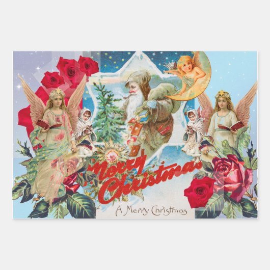 RETRO CHRISTMAS IMAGES Wrapping Paper Set 3 Geschenkpapier Set (Vorderseite)