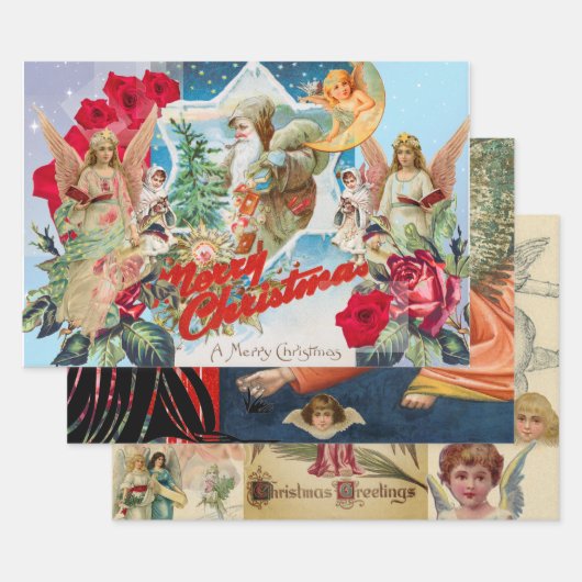 RETRO CHRISTMAS IMAGES Wrapping Paper Set 3 Geschenkpapier Set (Set)