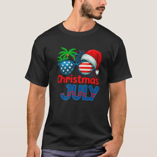 Retro Christmas in July Palm Tree Sunglasses Tee P (Vorderseite)