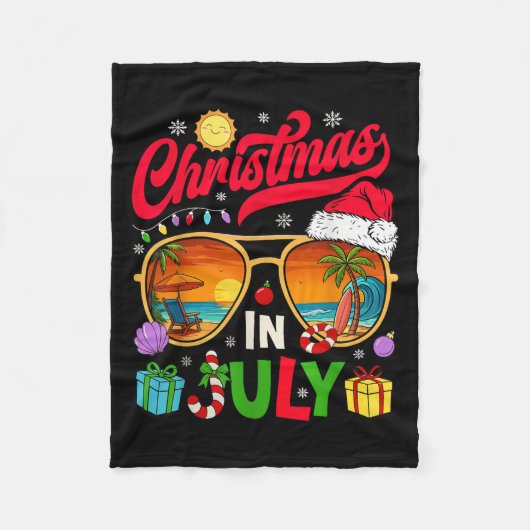 Retro Christmas In July Sungles Beach Summer Hawai Fleecedecke (Vorderseite)