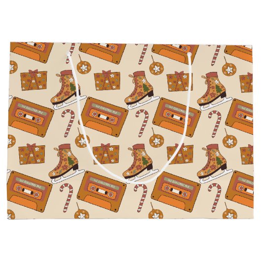 Retro Christmas Joy Große Geschenktüte (Rückseite)