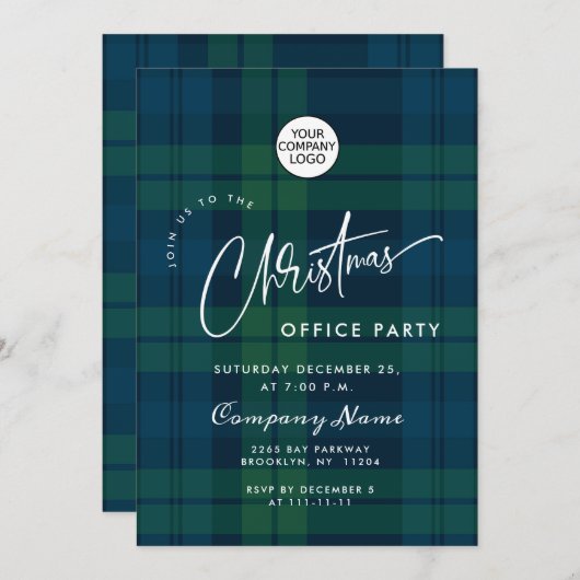 Retro Christmas Karierte Corporate Holiday Party Einladung (Vorne/Hinten)