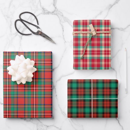 Retro Christmas Karierte Sorte Geschenkpapier Set (Vorderseite)