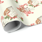 Retro Christmas Kitten und Puppy Geschenkpapier (Rolleneckpunkt)